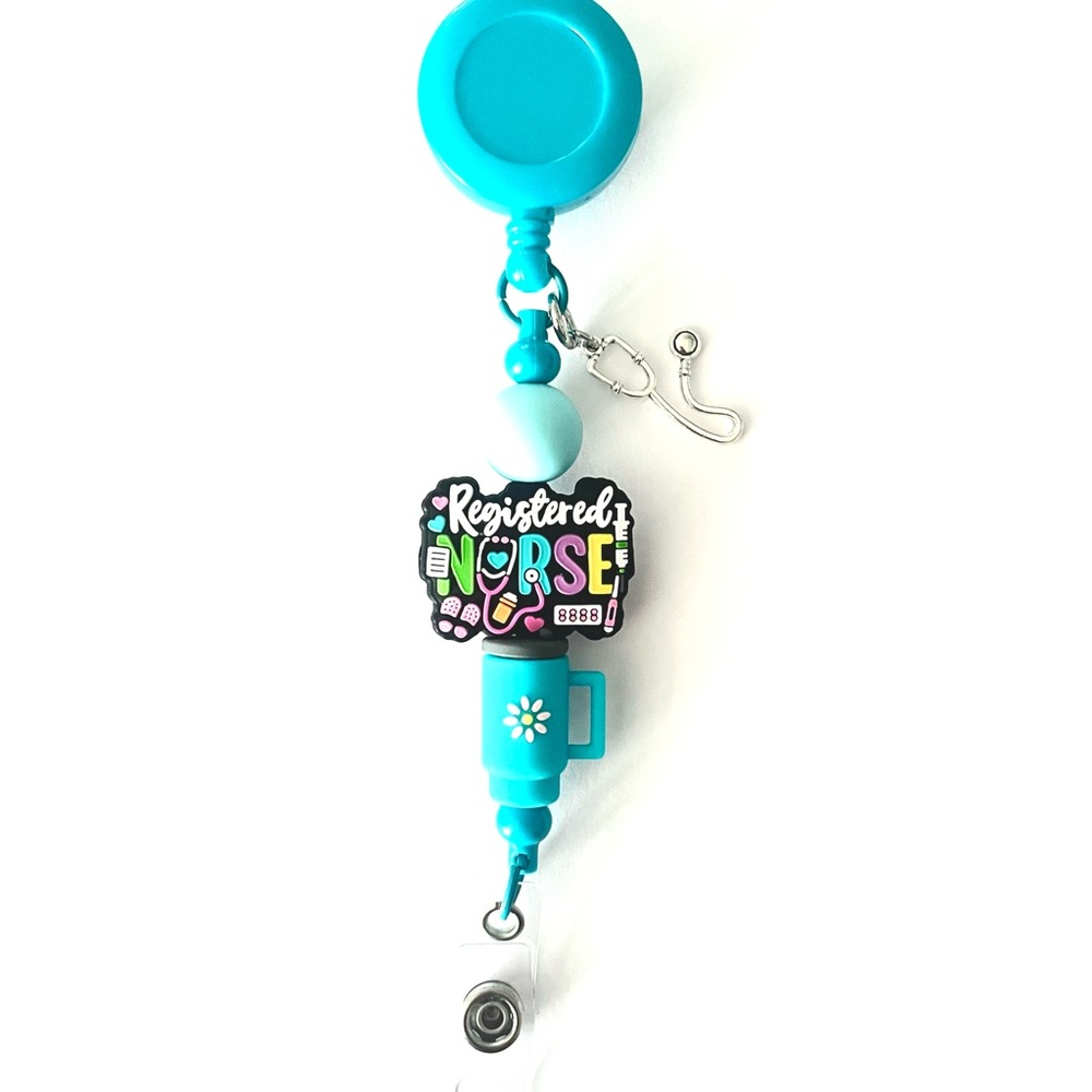 Turquoise Registered Nurse Badge Reel